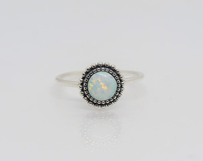 Vintage Sterling Silver White Opal Thin Band Ring Size 7