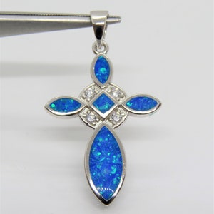Vintage Sterling Silver Blue Opal & White Topaz Cross Pendant