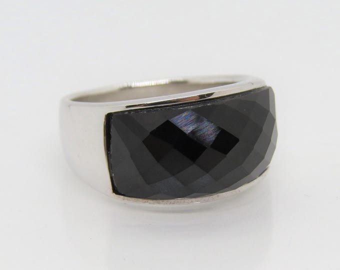 Vintage Sterling Silver Black Onyx Domed Ring Size 8