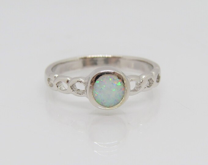 Sterling Silver White Opal Ring Size 6