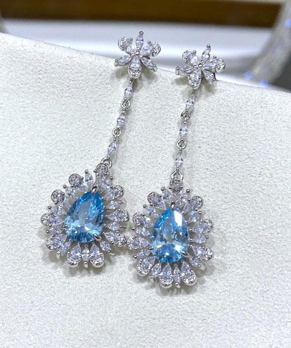 Vintage Sterling Silver Aquamarine & White Topaz … - image 1