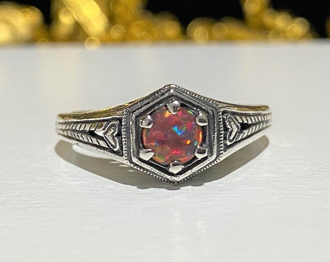 Sterling Silver Orange Opal Filigree Ring Size 6