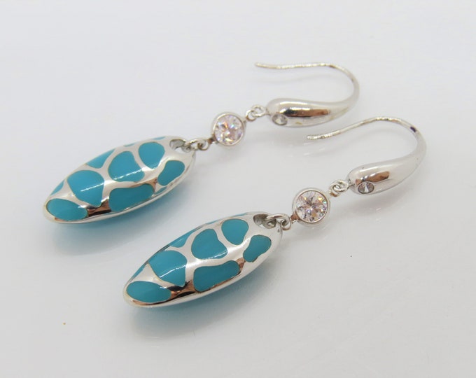 Vintage Sterling Silver Turquoise & White Topaz Dangle Earrings