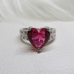 Vintage Sterling Silver Red Ruby Heart Ring Size 10