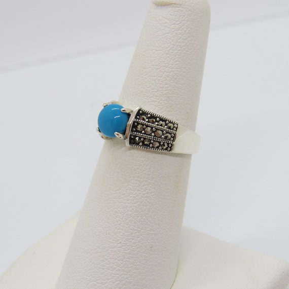 Vintage Sterling Silver Turquoise & Marcasite Ban… - image 4