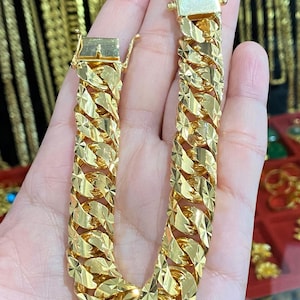 Vintage 610 15K Solid Yellow Gold Diamond cut Cuban Link Bracelet 8&#39;&#39;
