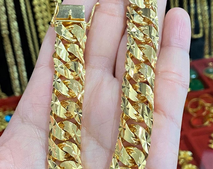 Vintage 610 15K Solid Yellow Gold Diamond cut Cuban Link Bracelet 8''