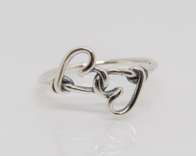 Vintage Sterling Silver Knotted Hearts Ring Size 9