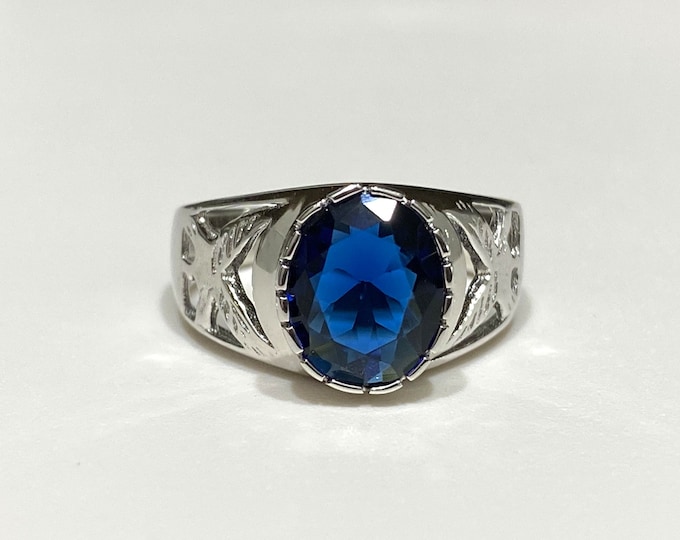 Vintage Sterling Silver Blue Sapphire Eagle Ring Size 8.5