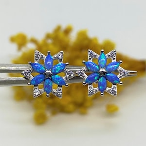 Vintage Sterling Silver Blue Opal & White Topaz Earrings.