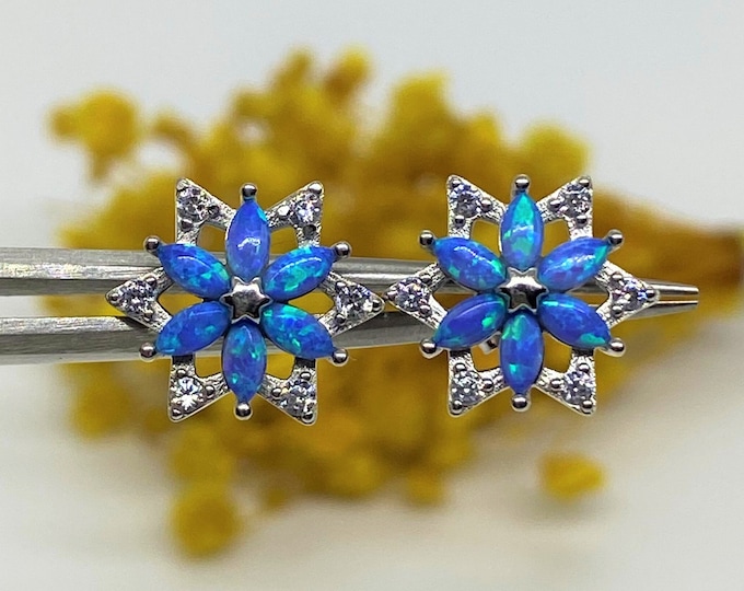 Vintage Sterling Silver Blue Opal & White Topaz Earrings.