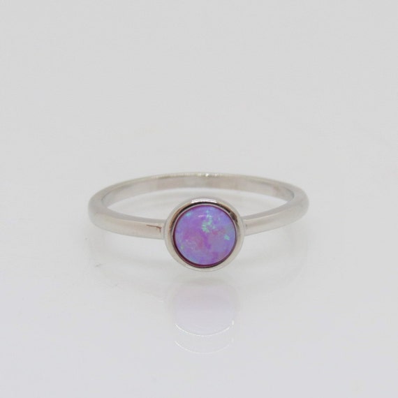 Vintage Sterling Silver Round Pink Opal Ring Size 7