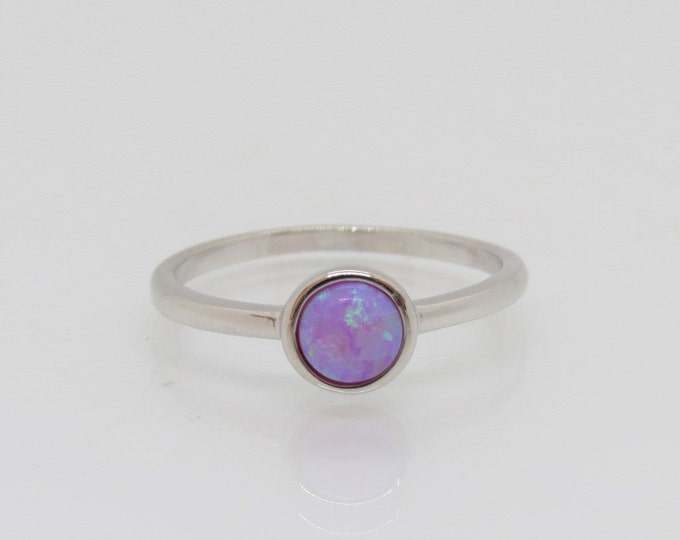 Vintage Sterling Silver Round Pink Opal Ring Size 7