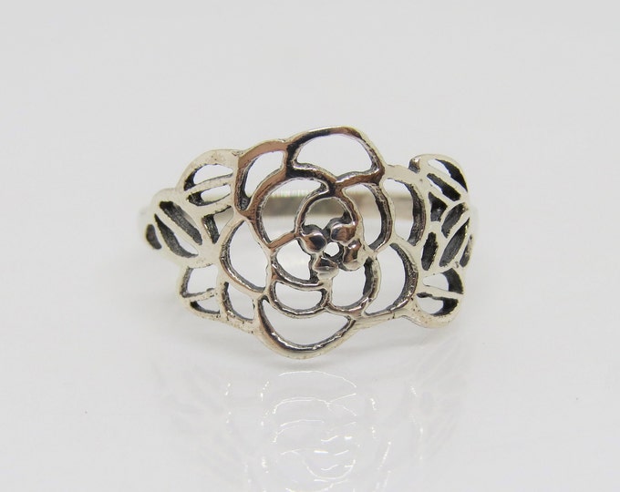 Sterling Silver Rose Flower Ring Size 7