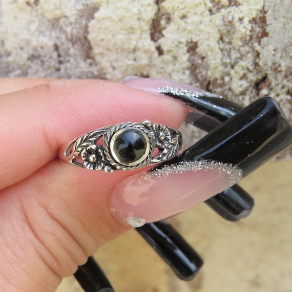Vintage Sterling Silver Natural Black Onyx Leaf Ring. - Etsy