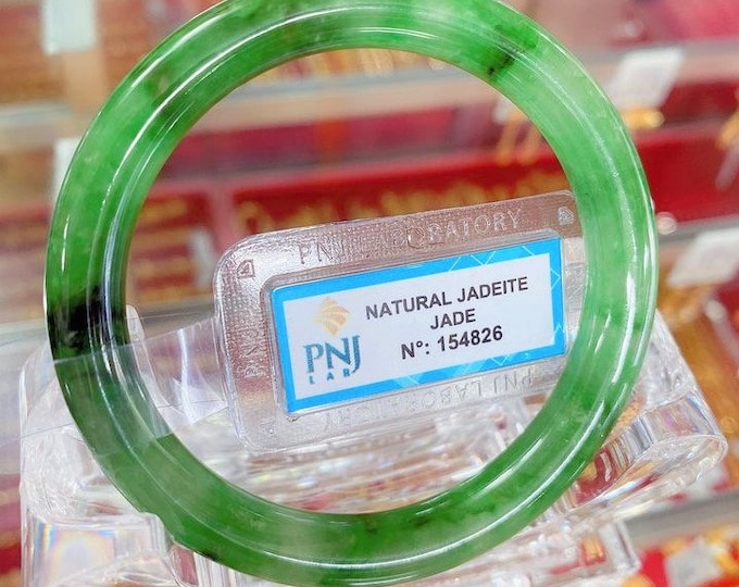 Vintage Translucent Natural Emerald Green, Black Jadeite Jade Bangle Bracelet 51.9MM