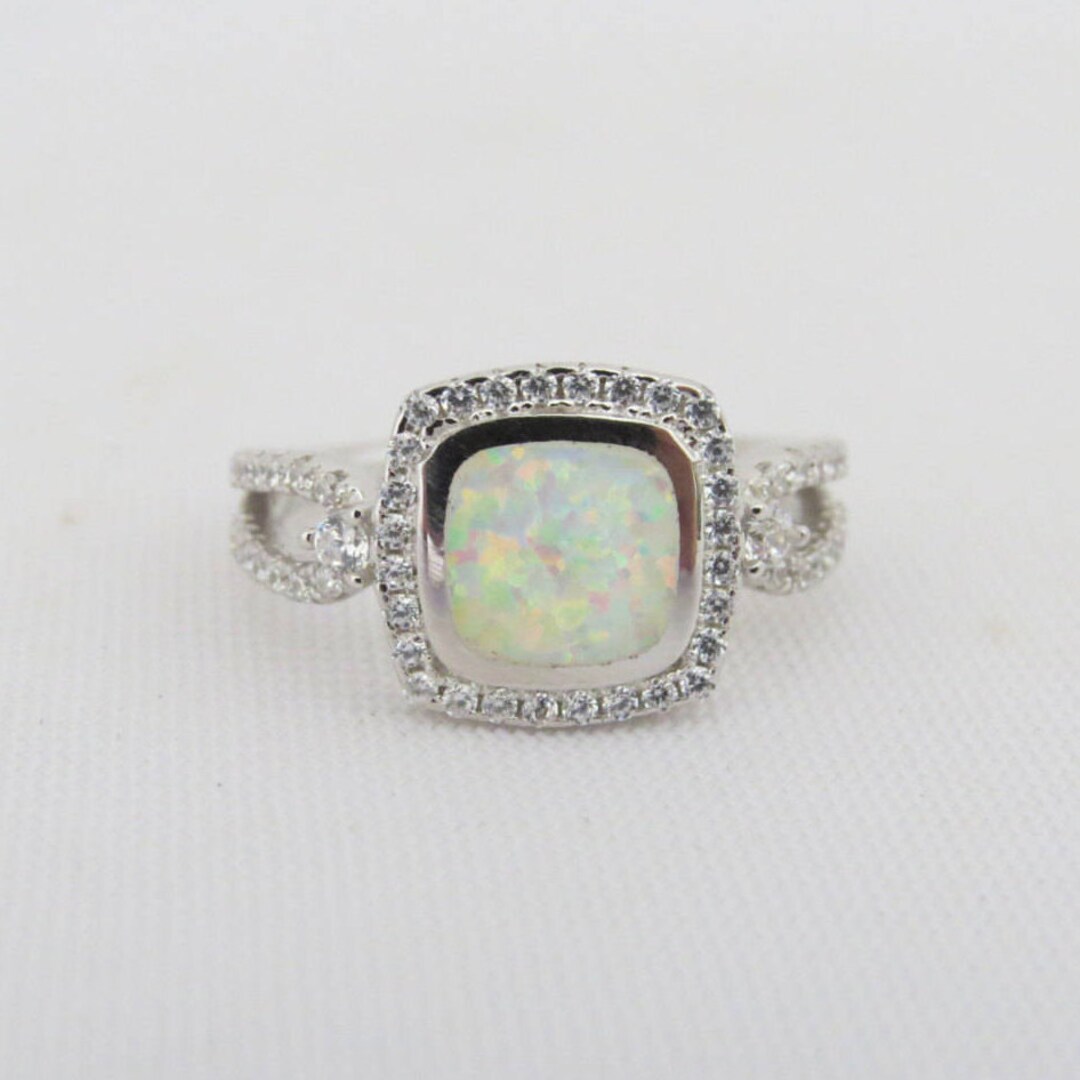 Vintage Sterling Silver White Opal & White Topaz Halo Ring - Etsy