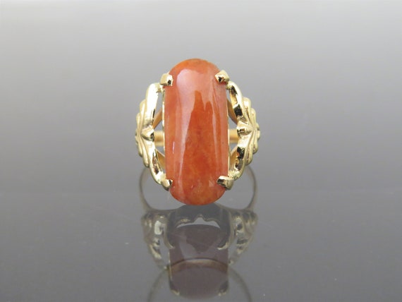 Vintage 18K Solid Yellow Gold Red Jadeite Jade Sad