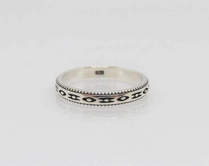 Vintage Sterling Silver Aztec Carved Band Ring Size 7