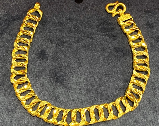 Vintage 24K 980 Solid Gold Cuban Link Chain Bracelet 7'' Length.