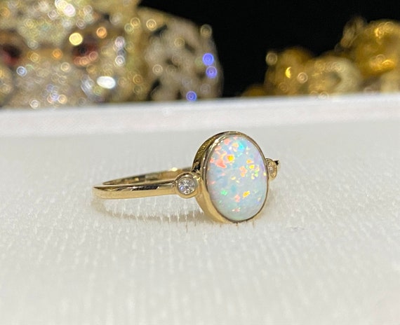 Vintage 14K Solid Yellow Gold White Opal & White … - image 6
