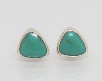 Vintage Sterling Silver Turquoise Triangle Stud Earrings