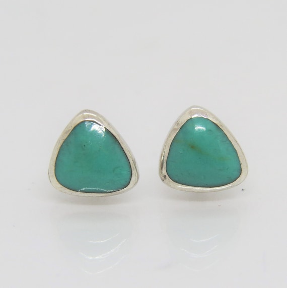 Vintage Sterling Silver Turquoise Triangle Stud Earrings