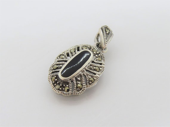Pendentif Ancien En Marcassite Et Onyx – Bijou Vintage à Pierres Noires Et Argentées