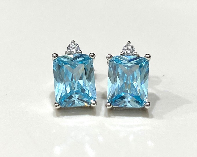 Sterling Silver Aquamarine & White Topaz Stud Earrings
