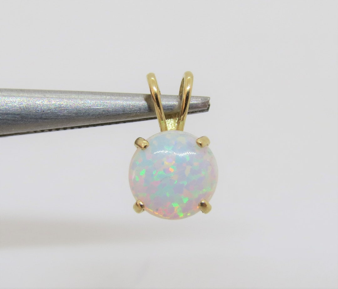Vintage 14K Solid Yellow Gold Round Cut White Opal Pendant - Etsy