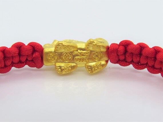 Vintage 24K 9999 Yellow Gold 3D Pixiu with Red We… - image 5