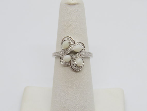 Vintage Sterling Silver Natural White Opal Ring S… - image 3