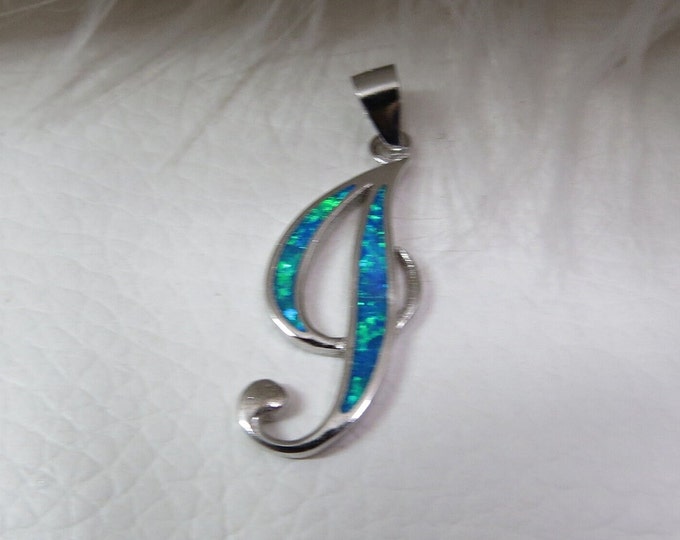 Sterling Silver Blue Opal Letter I Pendant