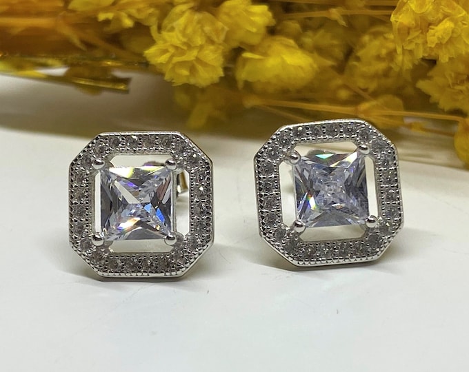 Vintage Sterling Silver White Topaz Earrings.