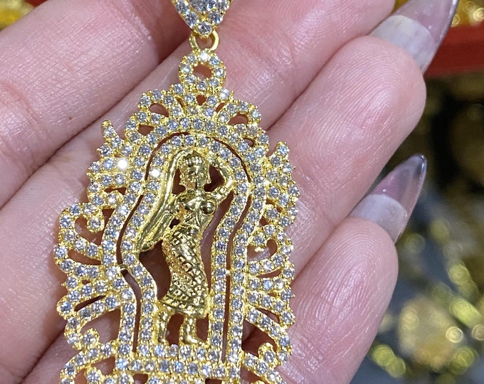 Vintage 15K 610 Solid Gold White Topaz Thai Buddha Pendant.