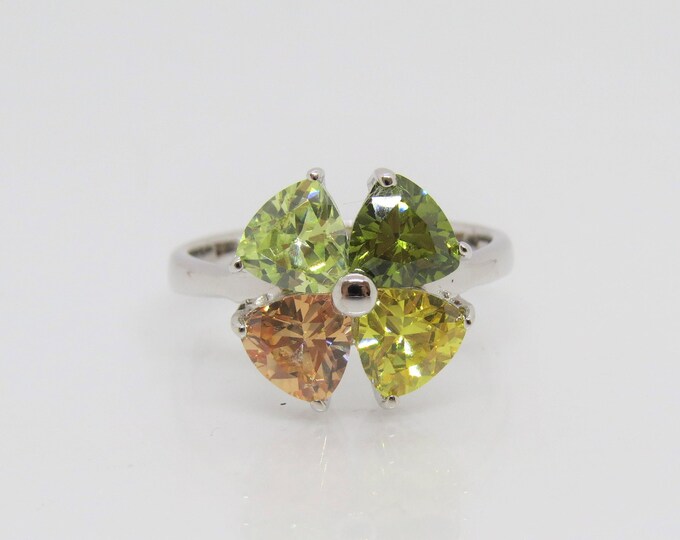 Vintage Sterling Silver Multi Gemstone Leaf Clover Ring Size 5
