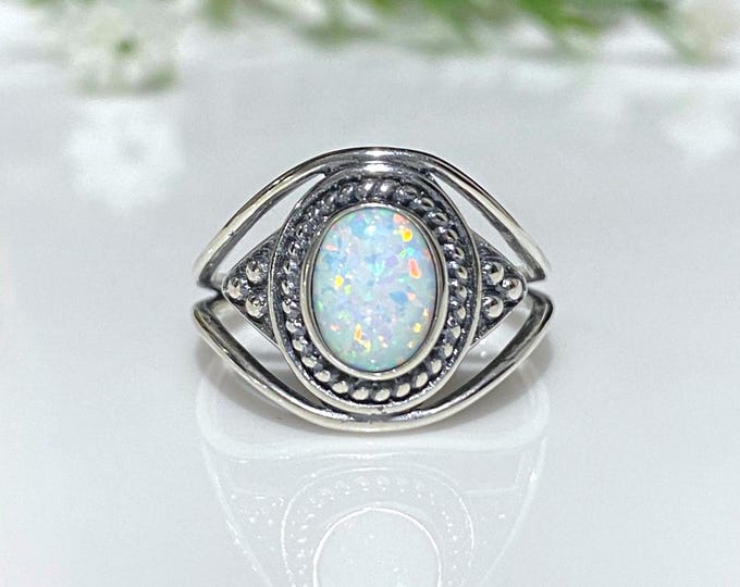 Vintage Sterling Silver White Opal Ring Size 7