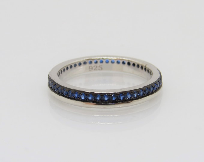 Sterling Silver Round cut Blue Sapphire Eternity Band Ring Size 7