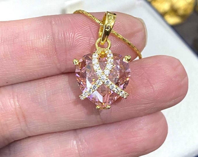 Vintage 15K 610 Solid Gold Pink Sapphire & White Topaz Heart Pendant.