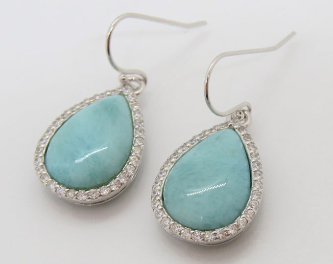 Vintage Sterling Silver Larimar & White Topaz Earrings