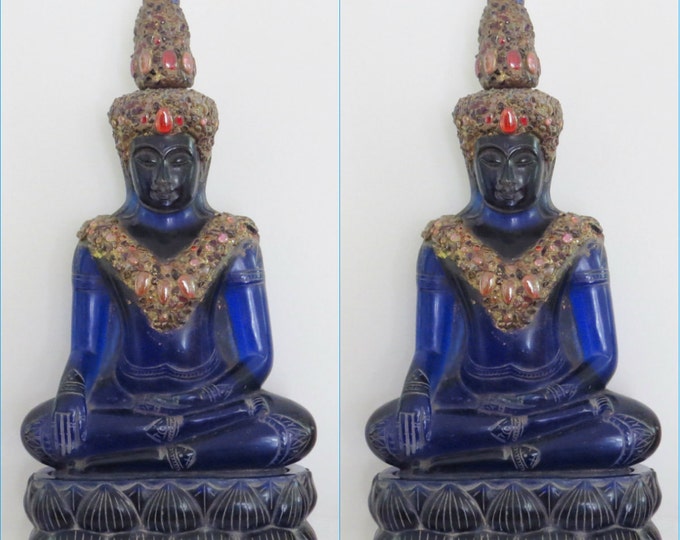 Antique Blue Sapphire 19th - 20th Century Carved Phra Hin Buddha Statue 12,000grams