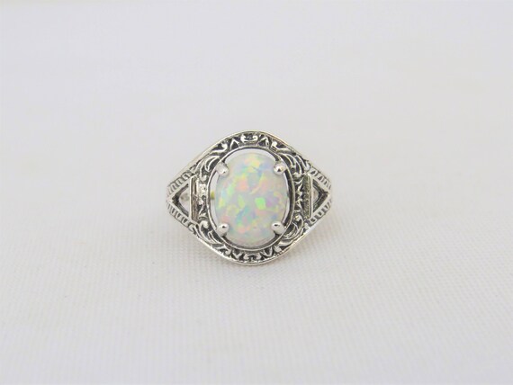 Vintage Sterling Silver Oval White Opal Carved Ring Size 7 - Etsy