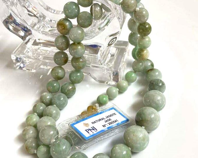 Vintage 14K Yellow Gold Translucent Natural Green, Brown Jadeite Jade Bead Necklace 23 1/2''