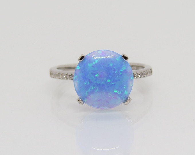 Vintage Sterling Silver Round cut Blue Opal & White Topaz High Dome Ring Size 7