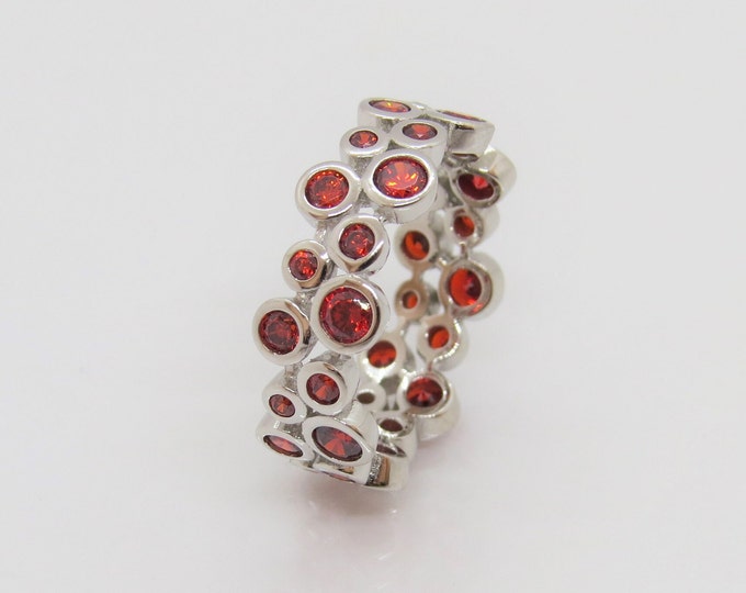 Sterling Silver Round cut Garnet Eternity Band Ring.