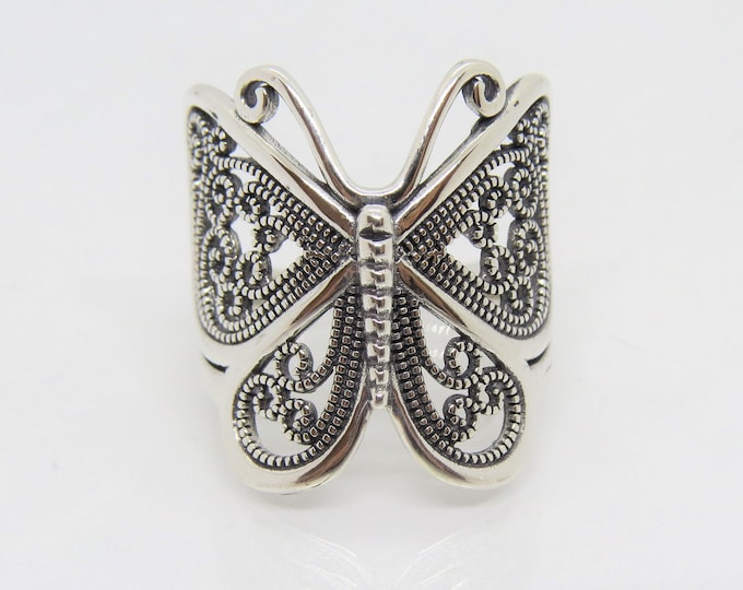 Vintage Sterling Silver Butterfly Filigree Ring Size 9
