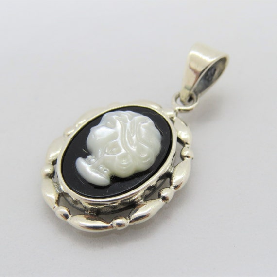 Vintage Sterling Silver Women Portrait Cameo Pend… - image 2