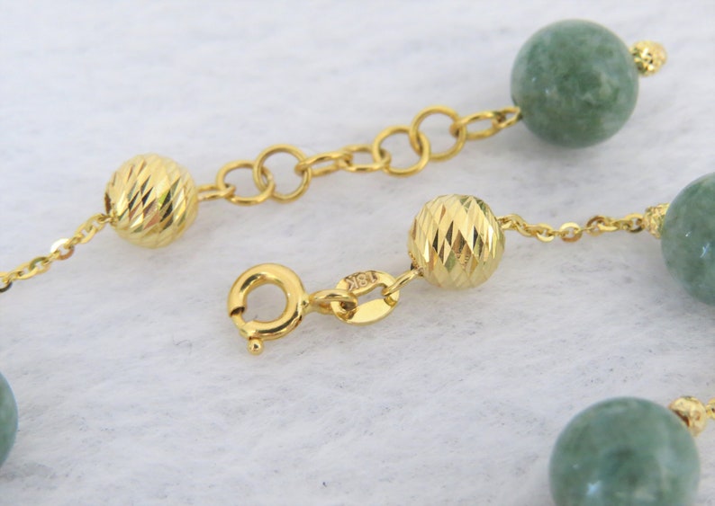 Vintage 18K Solid Yellow Gold Green Jadeite Jade Link Bracelet 7/'/'
