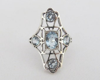 Vintage Sterling Silver Natural Aquamarine Long Ring Size 6