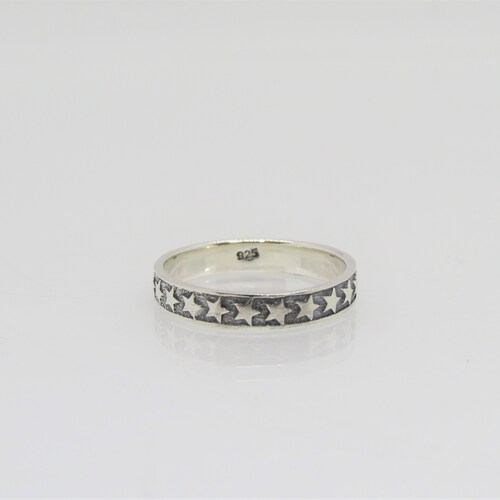Sterling Silver Star Eternity Band Ring - Solid 925 Silver, 4mm Width, Sizes 2-10